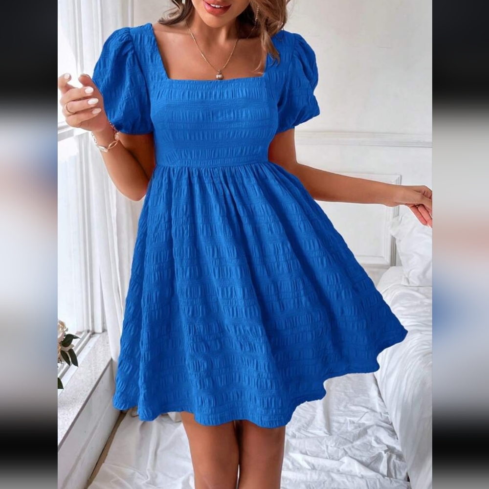 Blue Puff Sleeve Dress